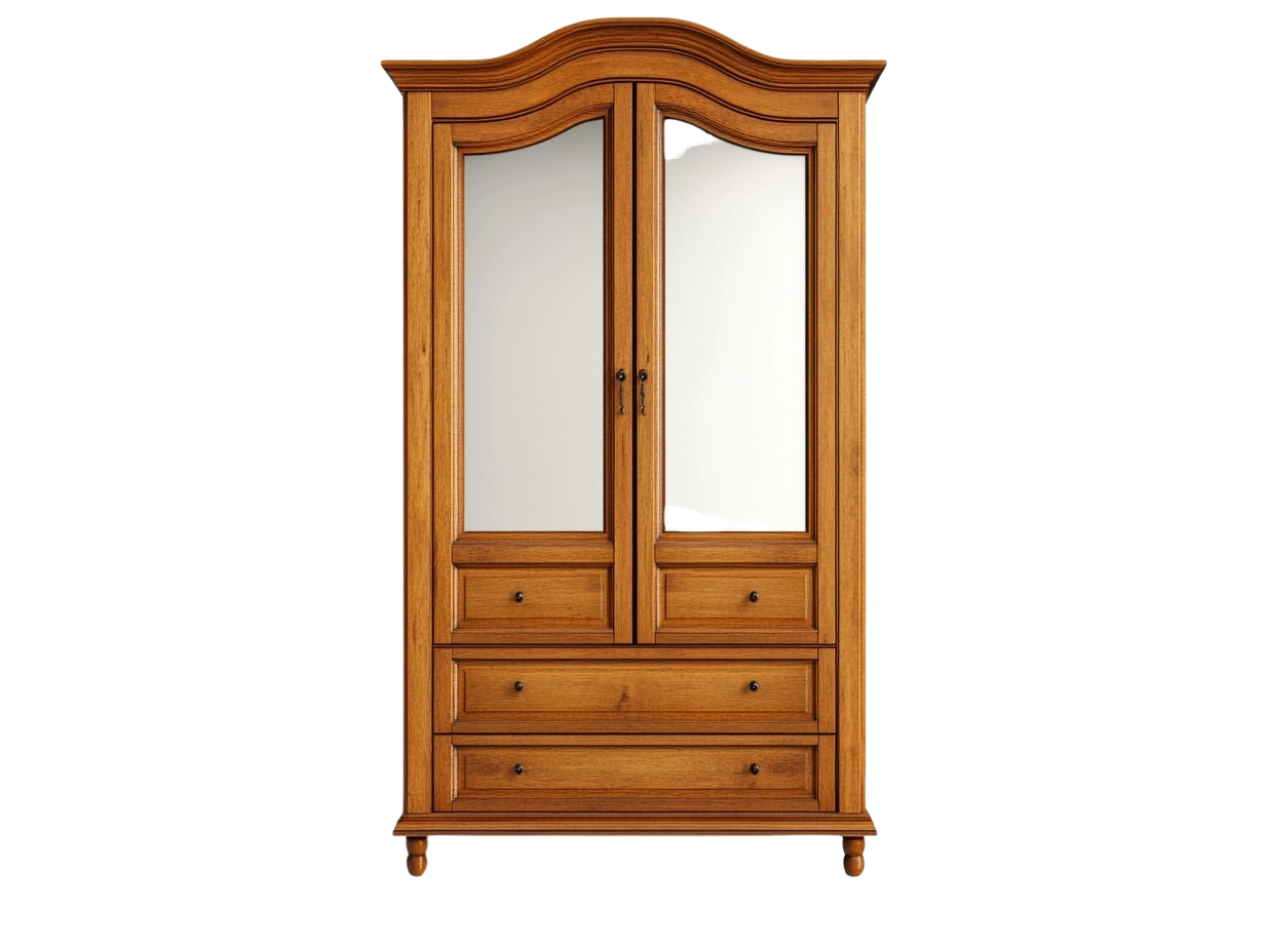 Armario de madera de roble con espejo 180x100x50 cm para dormitorio vintage iq5131510