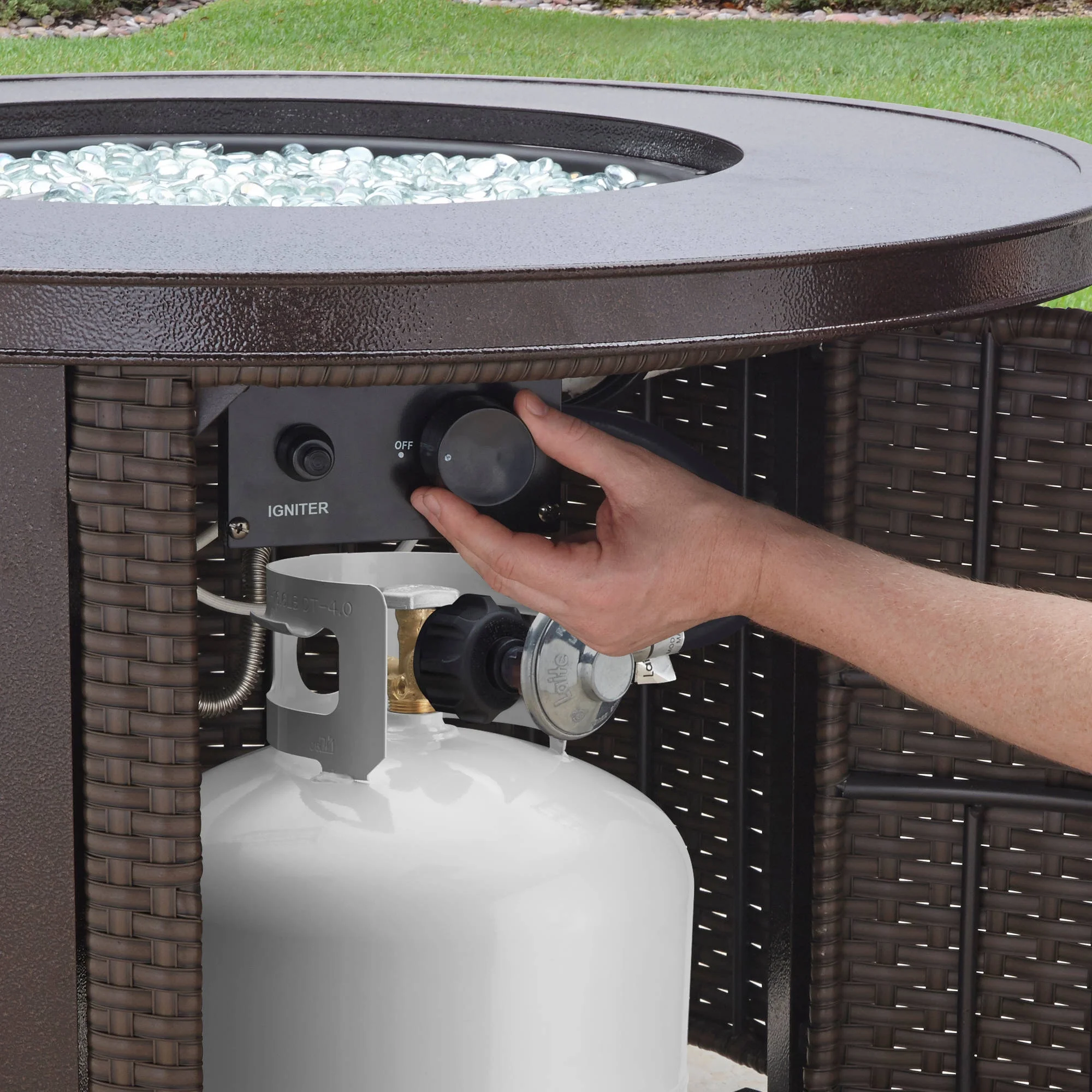 Better Homes & Gardens Colebrooke 37" Round 50,000 BTU Propane Gas Fire Pit Table with Glass Beads, Metal Lid and Protective Cover - Image 8