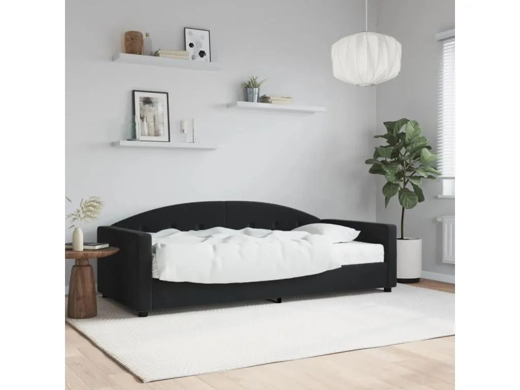 Sofá cama con colchón terciopelo negro 90x200 cm 30346FUGV