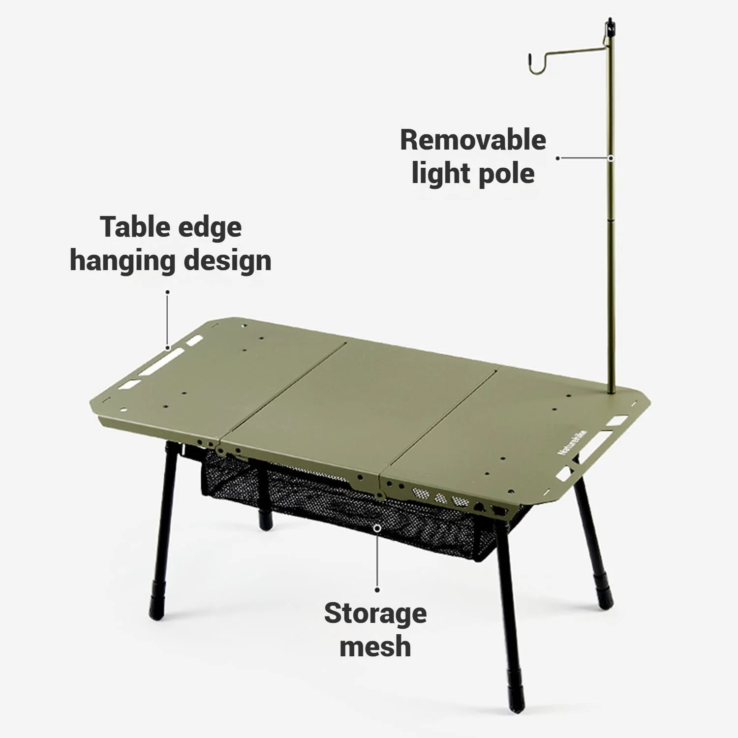Naturehike, Portable Camping Table, Outdoor Detachable Tactical Camping Table, Lightweight Aluminium Camping Table with Light Pole, Adjustable Height - Image 11