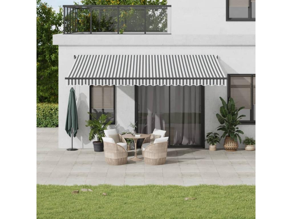 Toldo retráctil manual gris antracita y blanco 500x300 cm