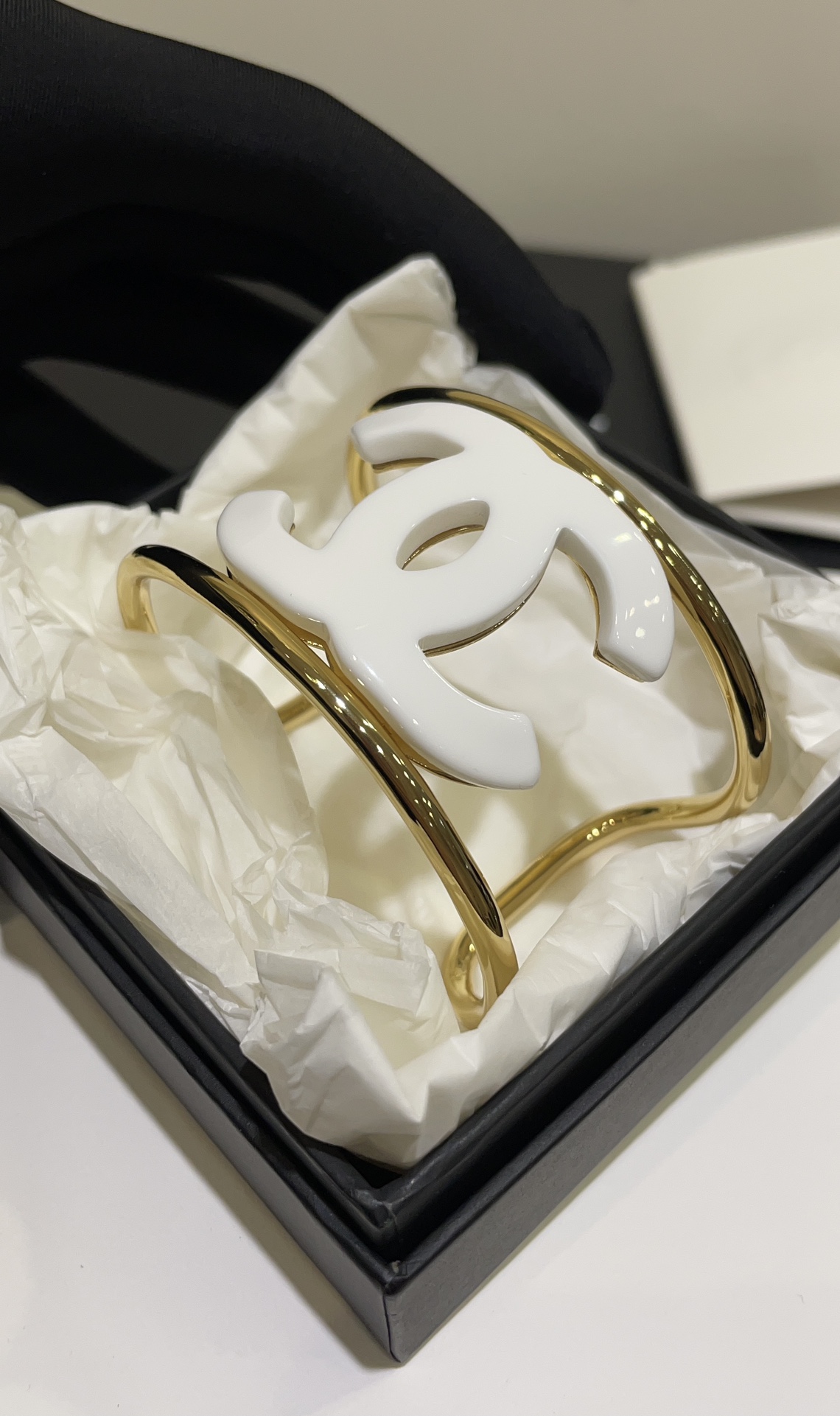 Chanel Funky Personality White CC Gold Cuff Bangle Bracelet - Original Replica Club