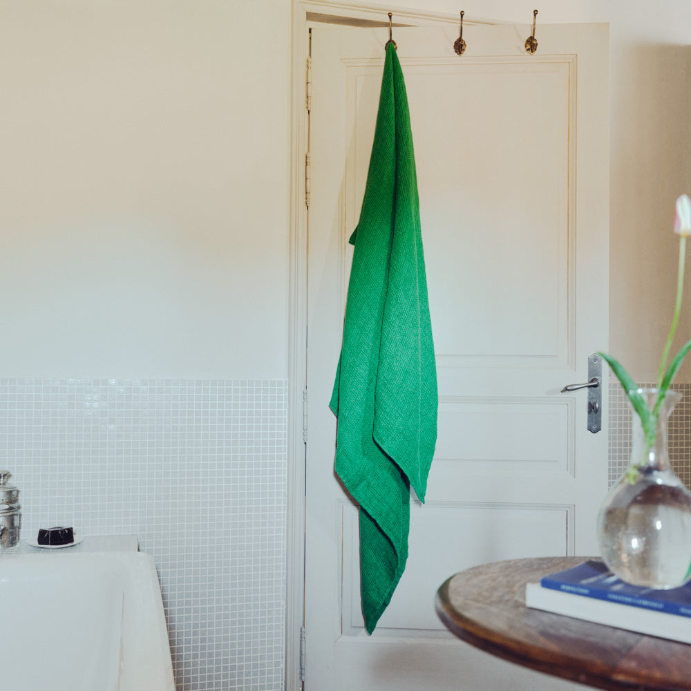 Serviette de bain en lin - Waffle - Vert Potager