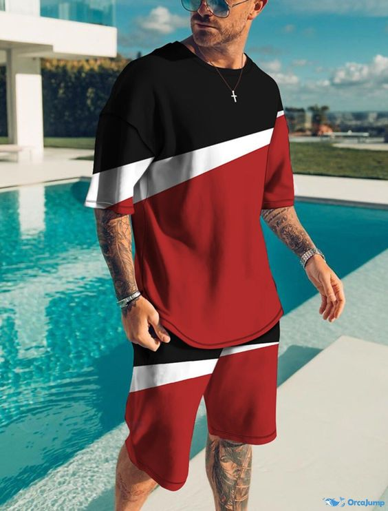 Suitmens Men's Color Block Shorts Suit