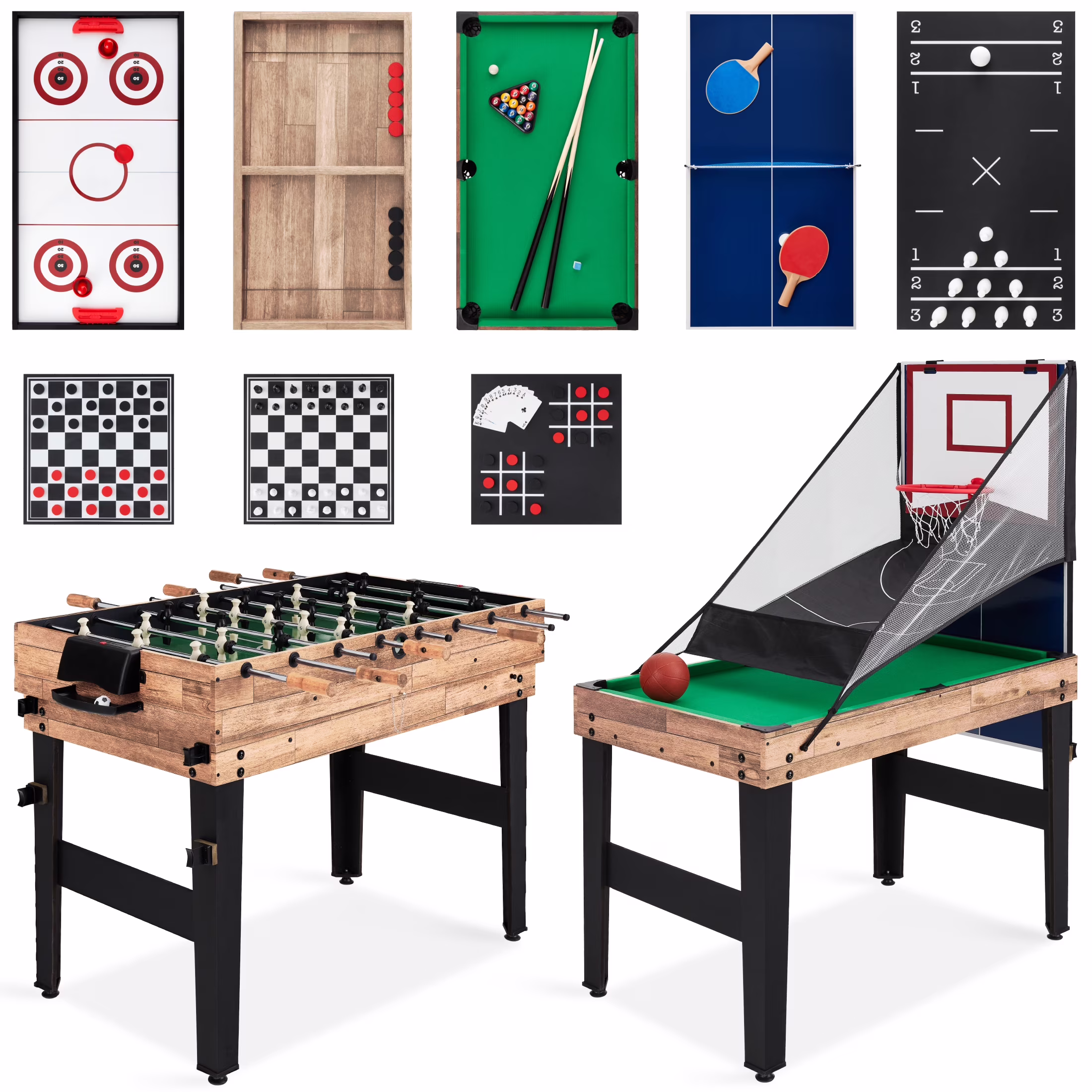 Best Choice Products 13 - in - 1 Combo Game Table Set W/ Ping Pong, Foosball, Basketball, Hockey, Archery - Natural(Natural)