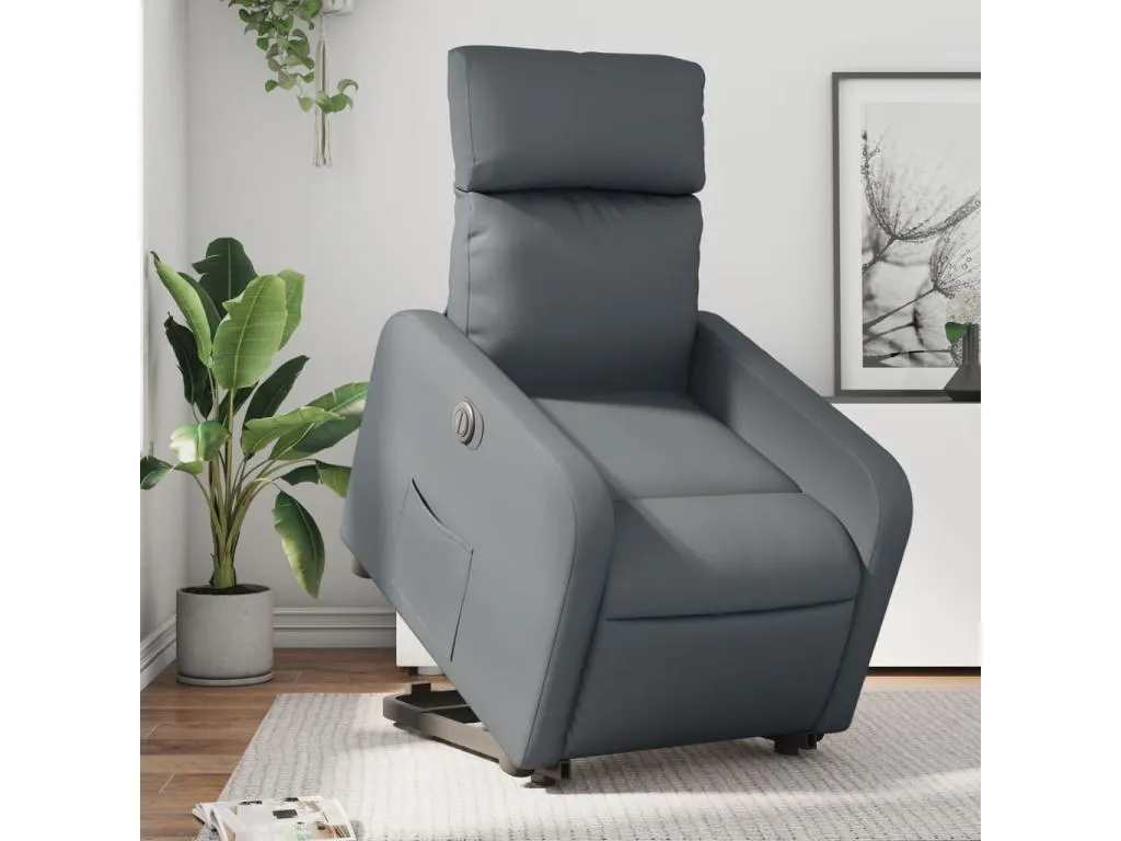 Sillón reclinable elevable eléctrico de cuero sintético gris