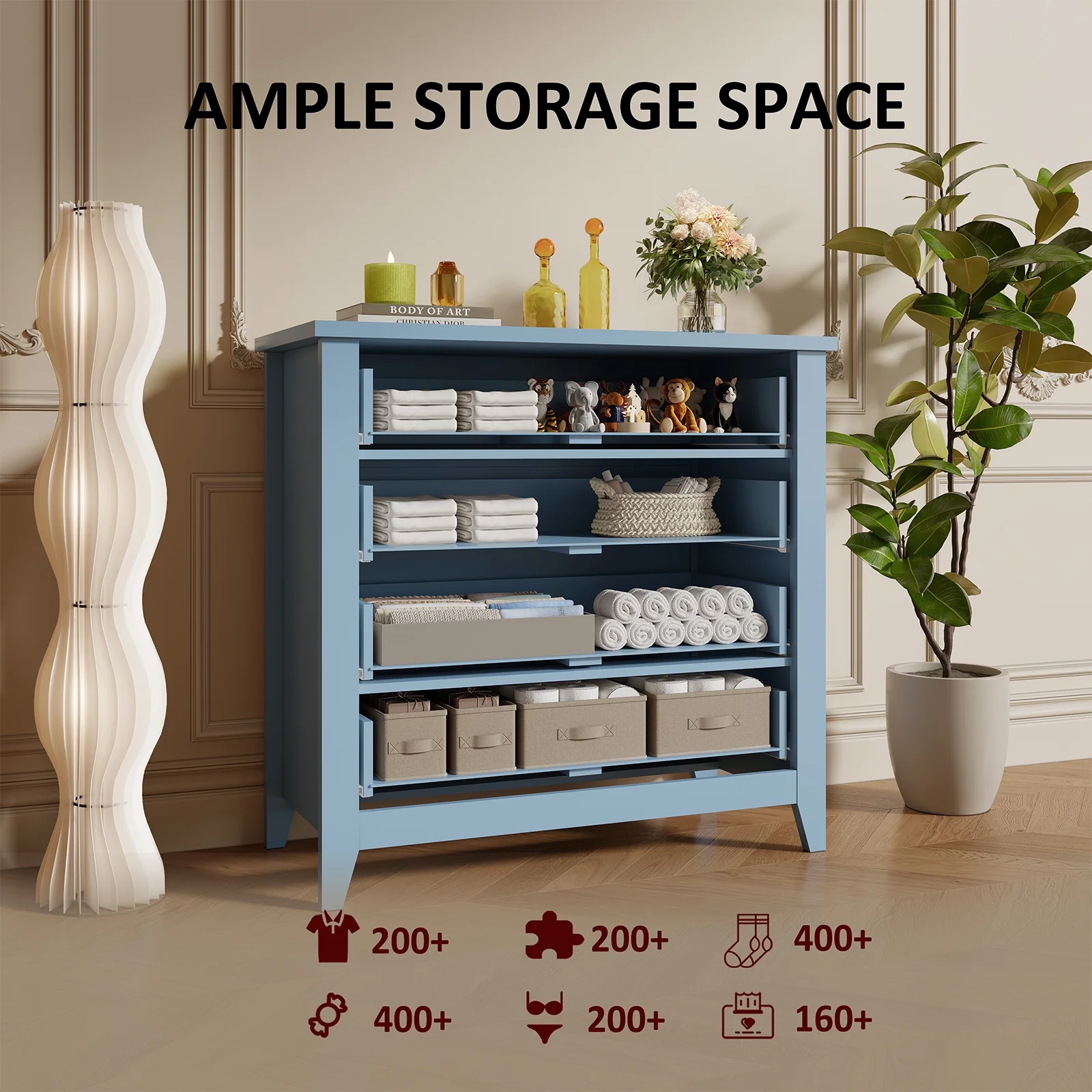 6 Drawer Dresser, Light Blue Elegant Chest of Drawers, Large Cabinet with Storage, Rustic Wood Chest of Drawers for Bedroom, Living Room, Hallway - Image 18