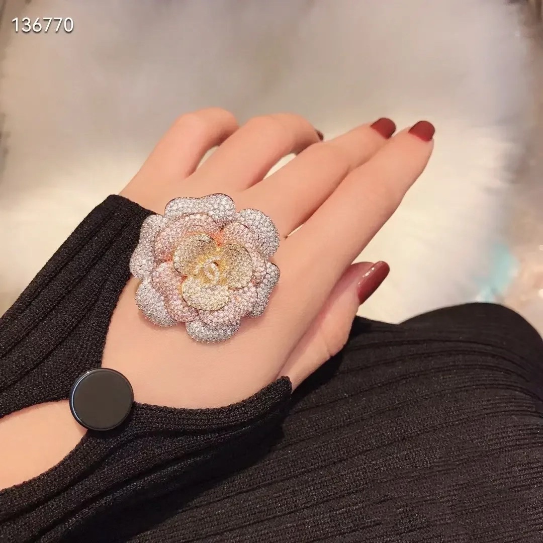 Chanel Full Diamond Paved Camellia Flower Brooch - Original Replica Club