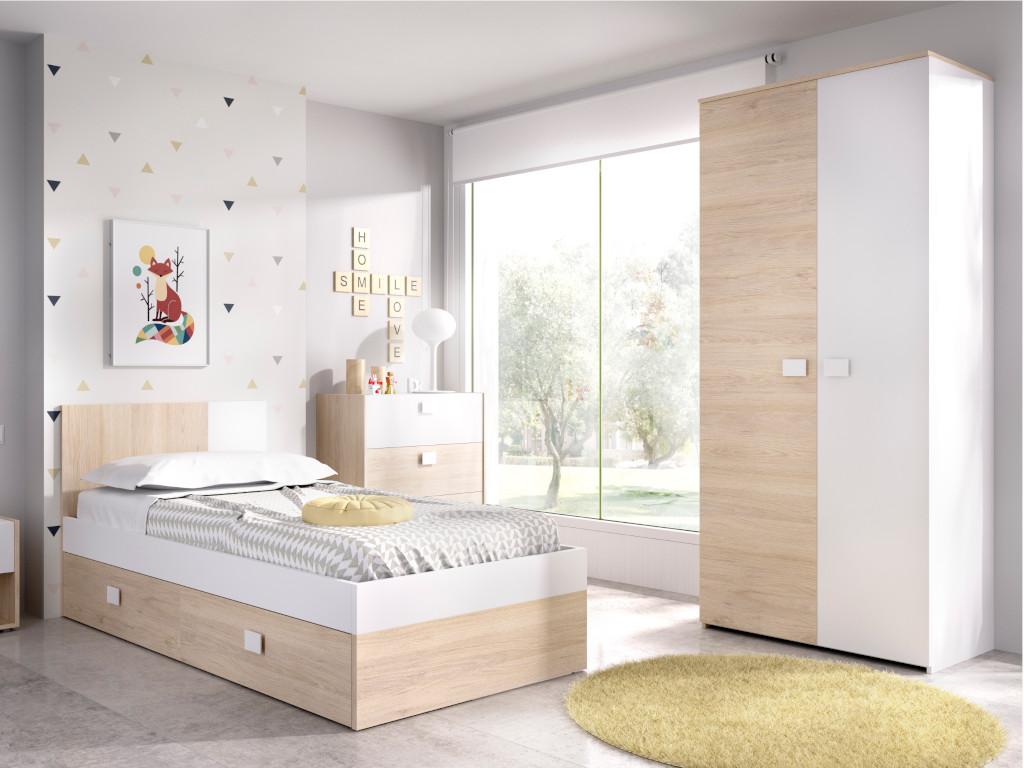 Armario SONIA - 2 puertas - Ancho 90 cm - Color: roble y blanco
