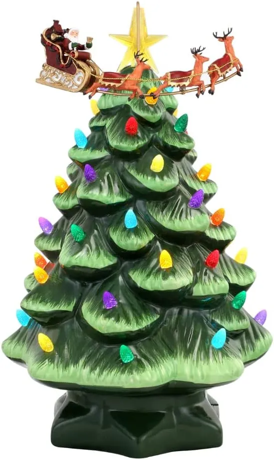 WAYFAIR Mr. Christmas Nostalgic Ceramic Christmas Tree With LED, 14 Inches, Santa & Reindeer