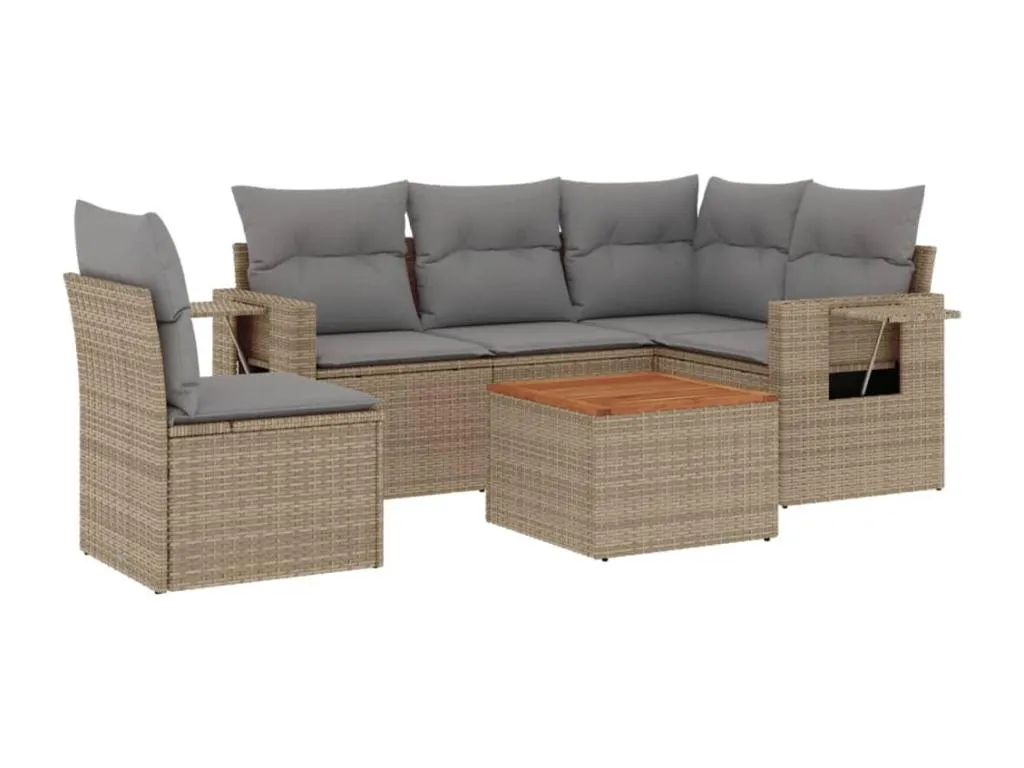 Juego de sofás jardín con cojines beige mezcla 6 pzas ratán PE