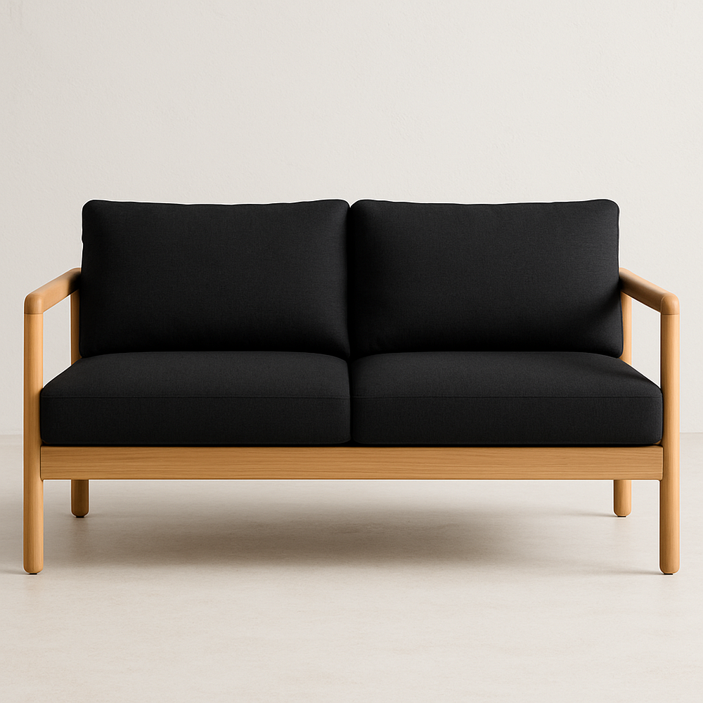 Sofá Doble Salón Compacto Tapizado Negro Estructura Madera Funcional