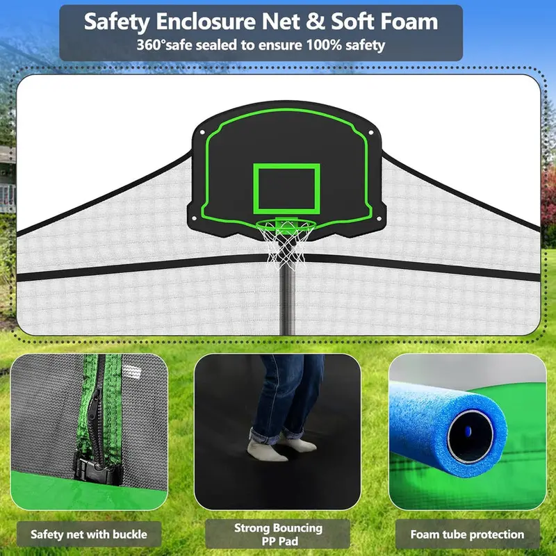 Trampoline With Enclosure Net And Adjustable Basketball Hoop - 8ft, 10ft, 12ft, 14ft, 15ft, 16ft - Image 64 Trampoline With Enclosure Net And Adjustable Basketball Hoop - 8ft, 10ft, 12ft, 14ft, 15ft, 16ft - Image 64