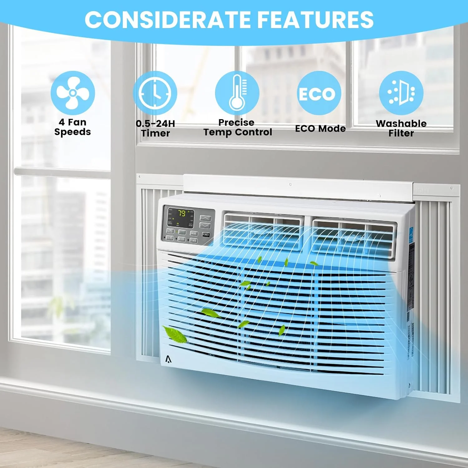 12000btu Window Air Conditioner With Wi-fi Enabled, Remote Control, Cooling Up To 550sq.ft, 115v Wall Mounted Window Ac Units For Rooms, Dehumidifier, Fan, Reusable Filter - Image 9