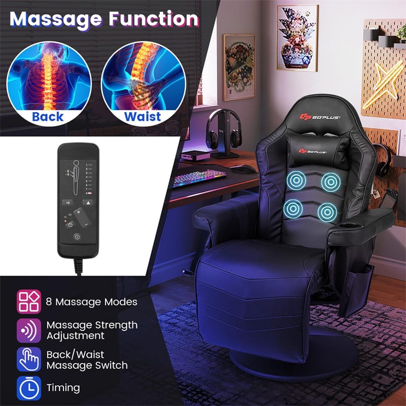 Eletriclife Height Adjustable Massage Gaming Recliner Chair with Retractable Footrest
