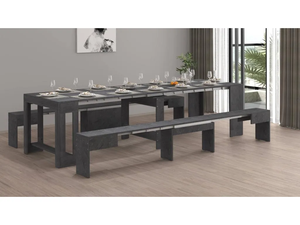Banco Nidovia juego 2 asientos extensibles comedor 290x25x45 cm pizarra apr3583923