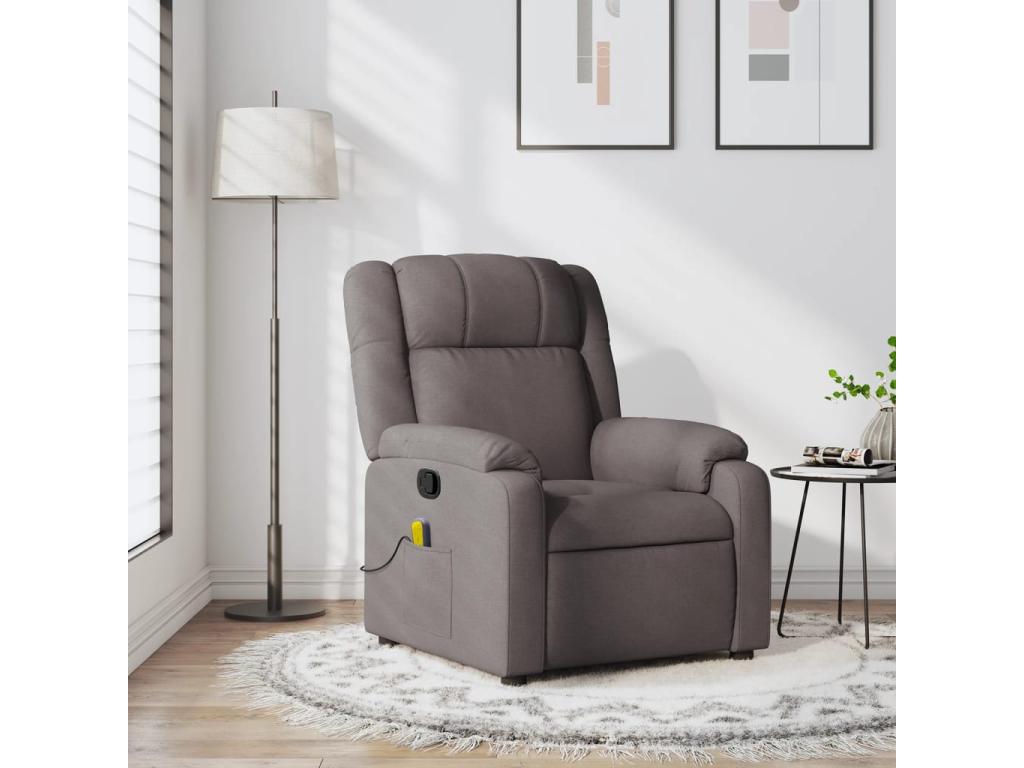 Sillón de masaje reclinable de tela gris taupé