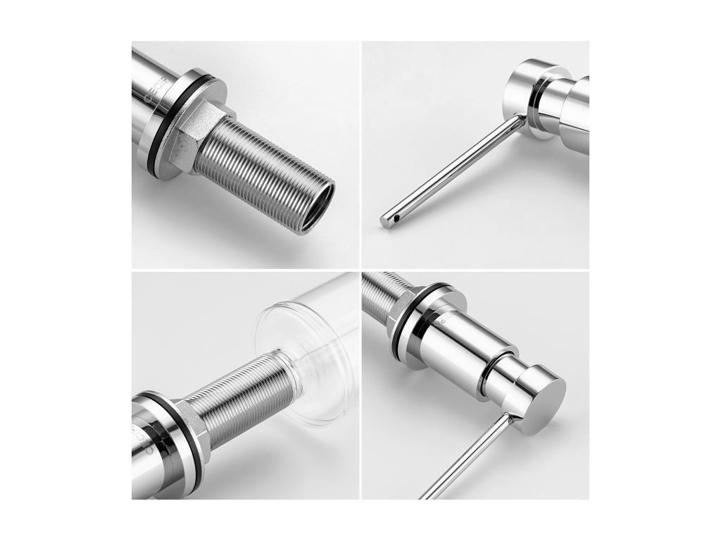 Dispensador de jabón de cocina Tucasago cromado, dispensador de jabón con contenedor de 300ML + manguera de extensión de silicona de 1,25 M, modelo UE