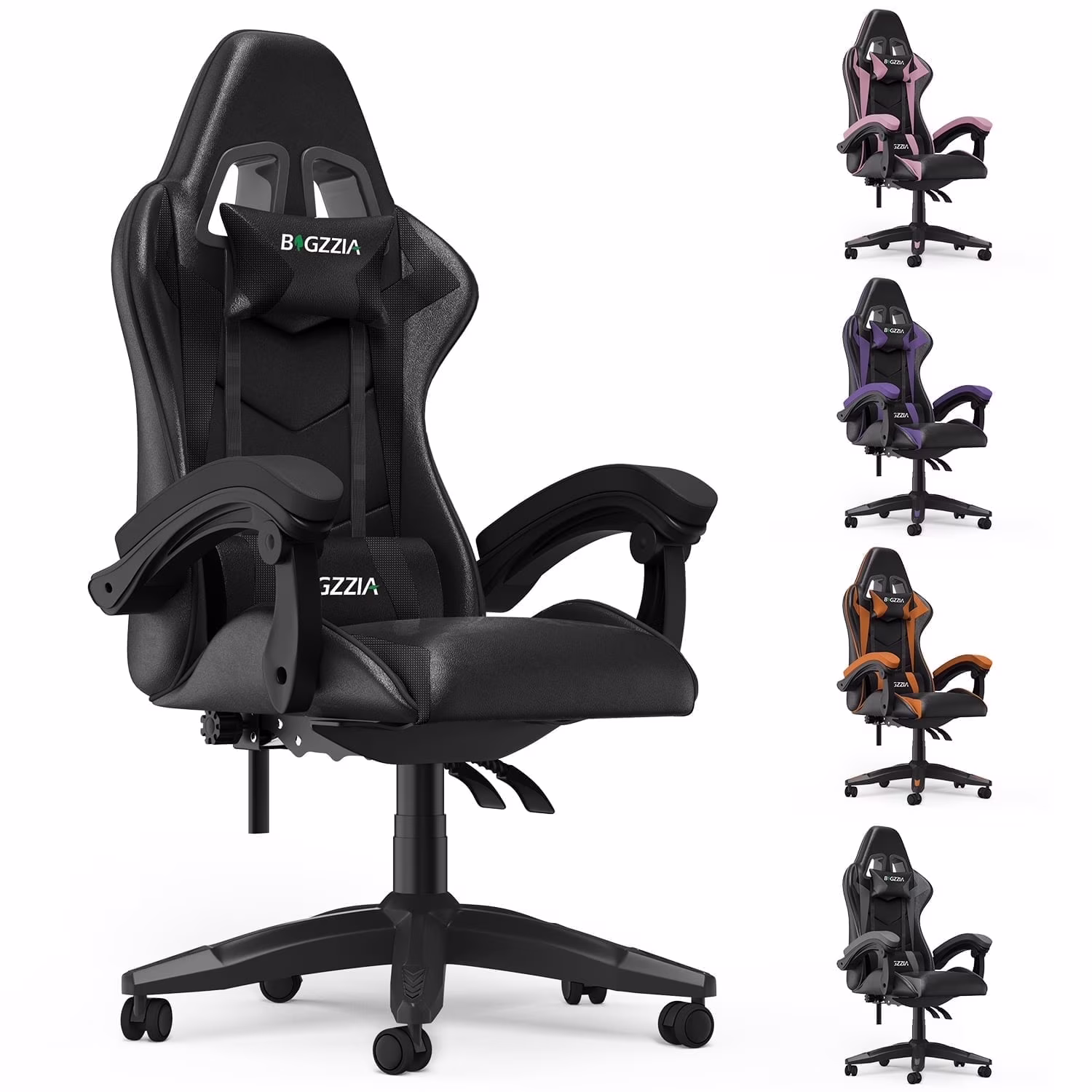 Bigzzia Gaming Chair Office Chair, Ergonomic Game Chair with Height Adjustable Headrest and Lumbar Support for Adults Teens, Black & White - Image 20