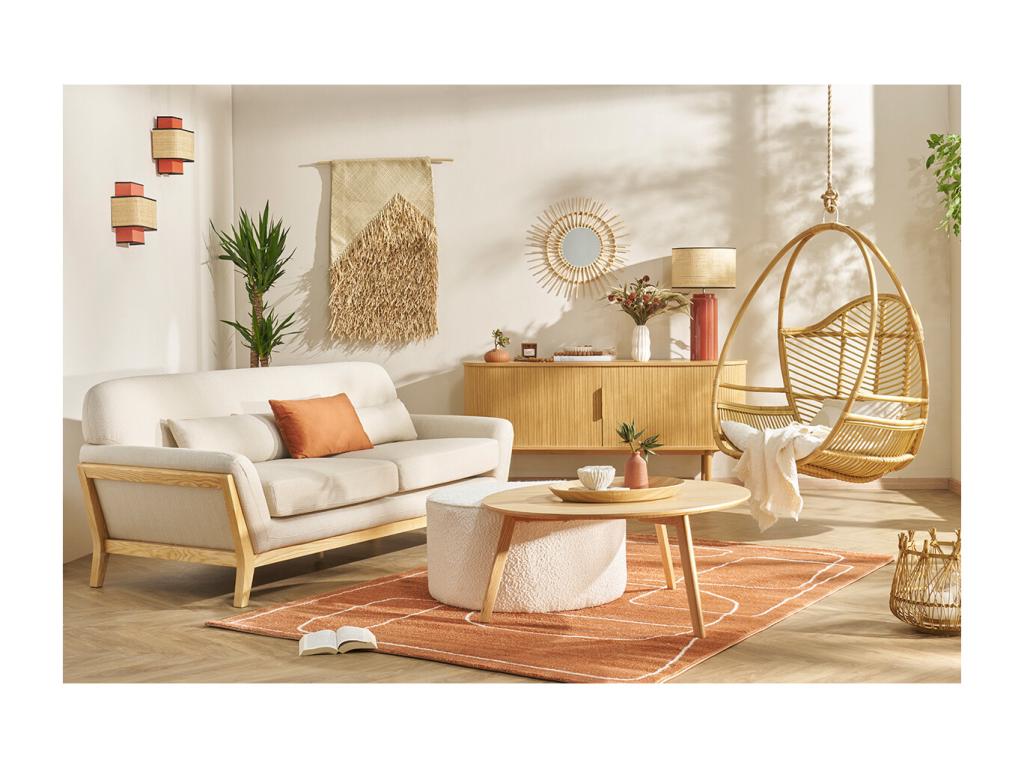 Lámpara de mesa de cerámica esmaltada terracota con pantalla de rafia natural 64 cm MAJES