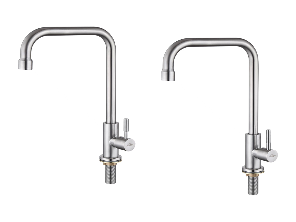 2pcs Decoromantico  Grifo de Cocina de Agua Fría, Pivotante de 360°, Grifo de Fregadero de Agua Fría de Palanca Única, Acero Inoxidable- Cepillado