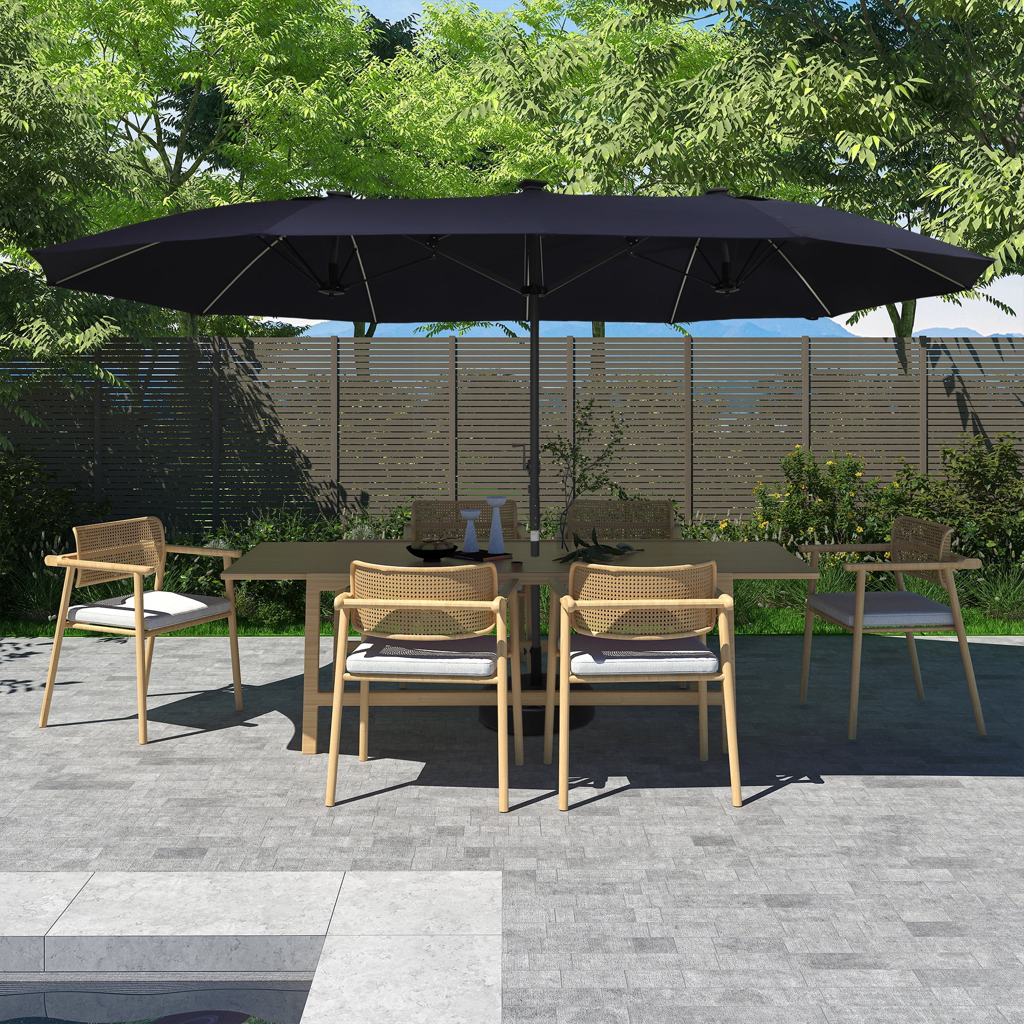 Mondawe 15ft Patio Umbrella, Large Double-Sided Solar LED Outdoor Umbrella with Fiberglass Ribs and Base for Deck Pool, Navy Blue - Image 4