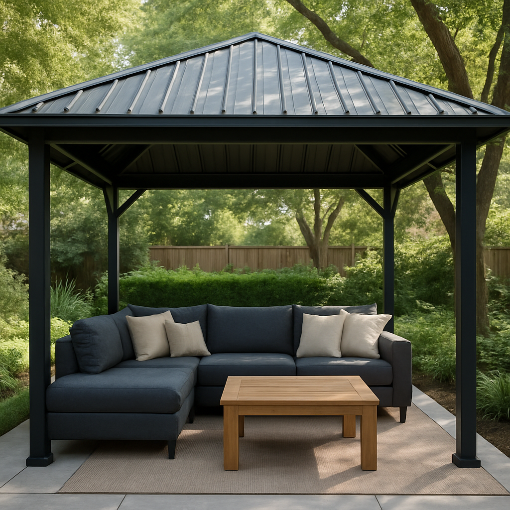 Pergola independiente negro Aluminio Exterior Jardín 300x300x280 cm