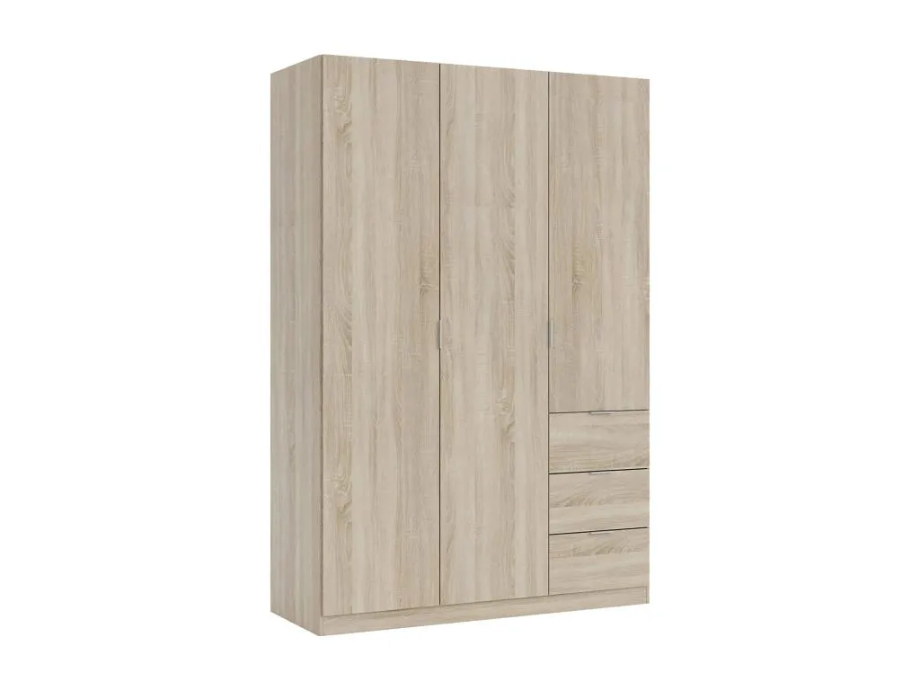 Guardarropa Fullerton Armario dormitorio con 3 puertas y 3 cajones Mueble con 3 baldas y barra perchero 135x52h200 cm Hogarmini 32175pubv