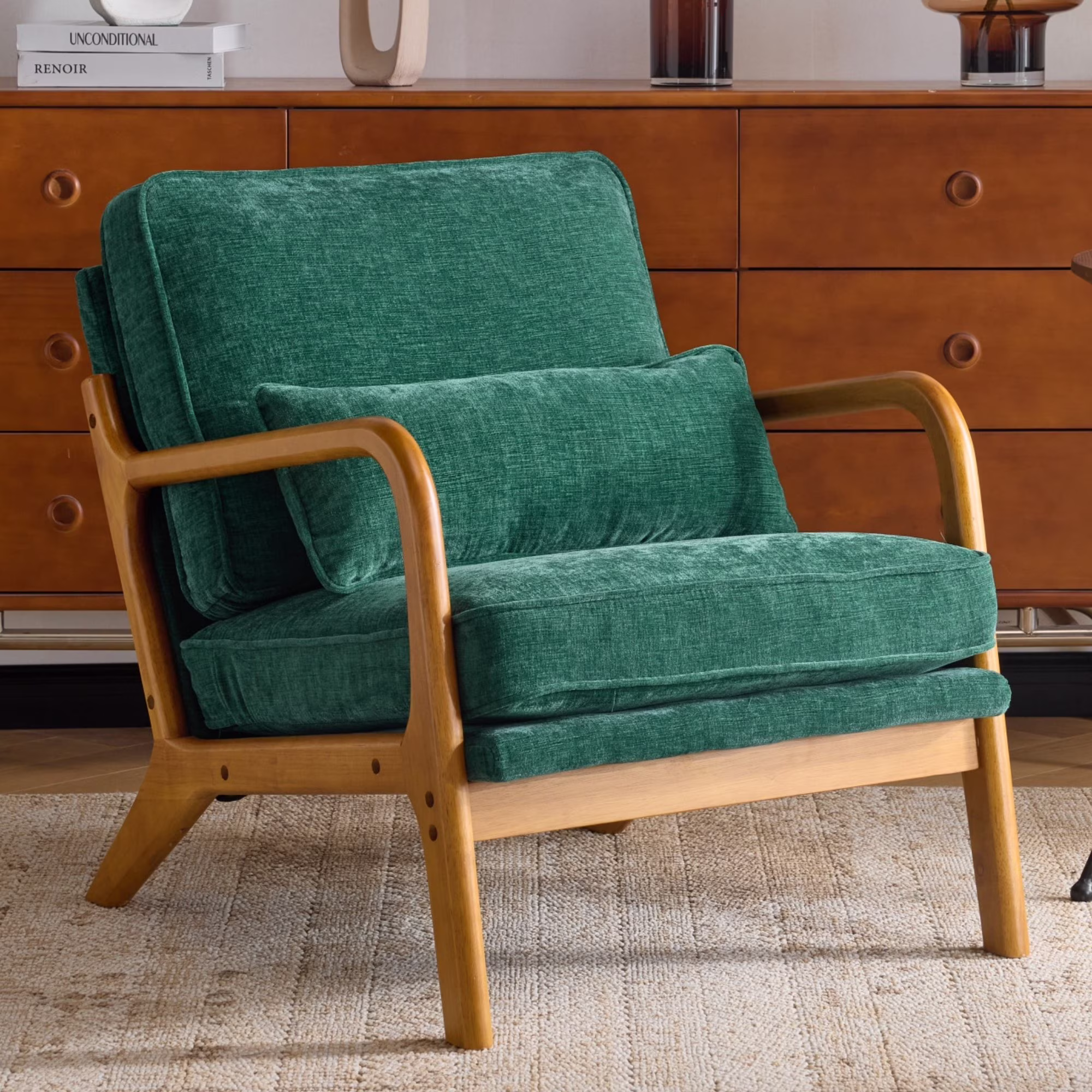 Ktaxon Accent Chair Corduroy Upholstered Armchair, Reading Club Chair with Pillow and Solid Wood Frame for Living Room Bedroom Furniture Off White - Image 28