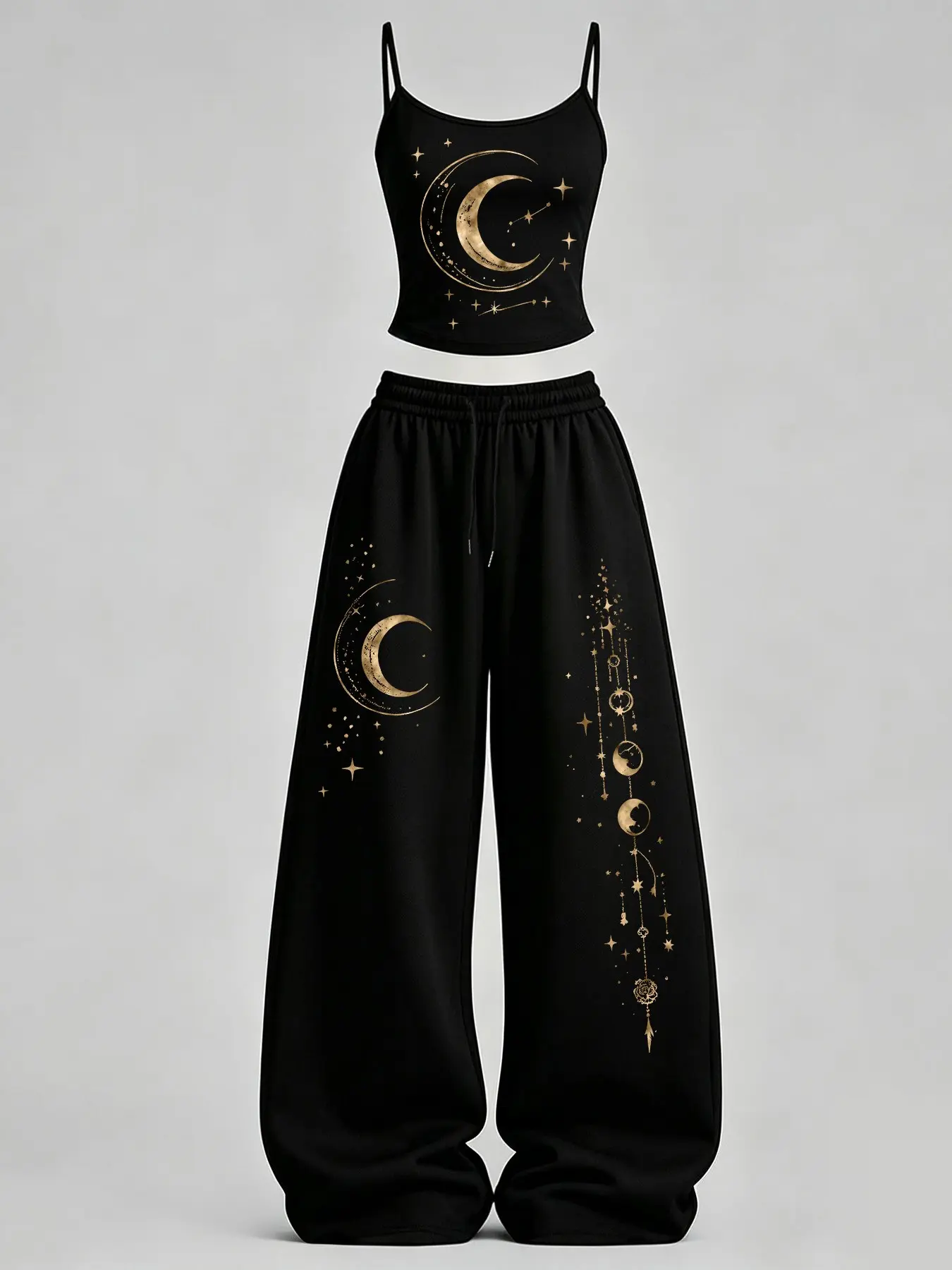 Women's Home Casual, Star Moon Print Slim Fit Tank Top + Loose Pants Set TeeThreads Sustain the Scene with Custom Apparel
