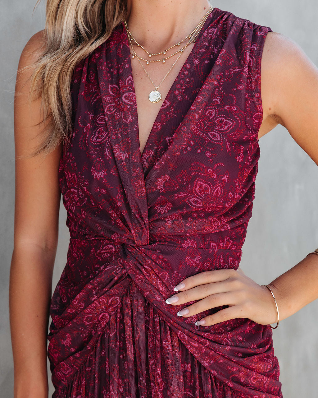 Million Reasons Paisley Twisted Front Midi Dress - FINAL SALE - Se7enfashion