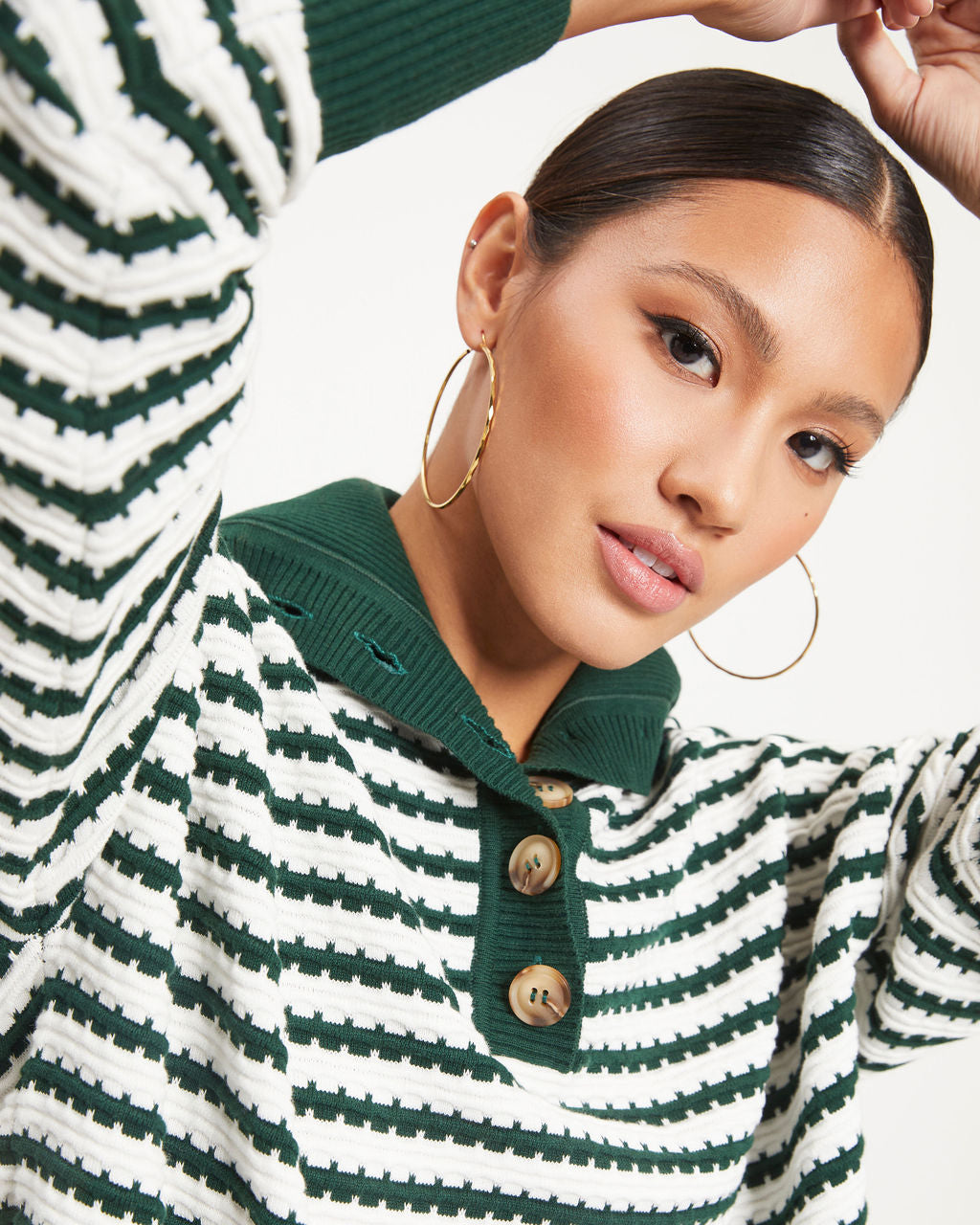 Elk Grove Knit Stripe Henley Pullover Sweater - Green - Se7enfashion