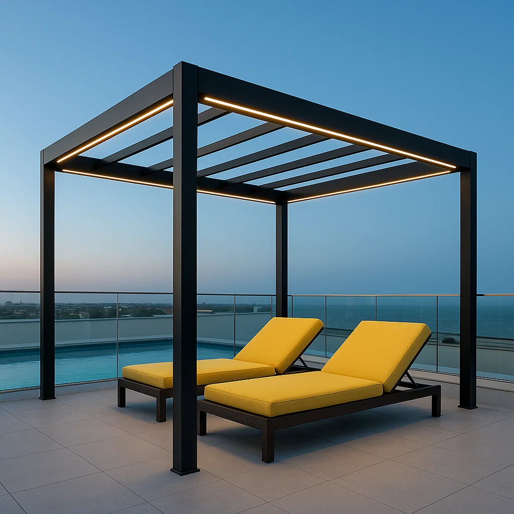 Pérgola metálica para jardín - Color negro - de aluminio - para exterior - 400 cm largo x 300 cm alto x 400 cm profundo vlAWWjp318So