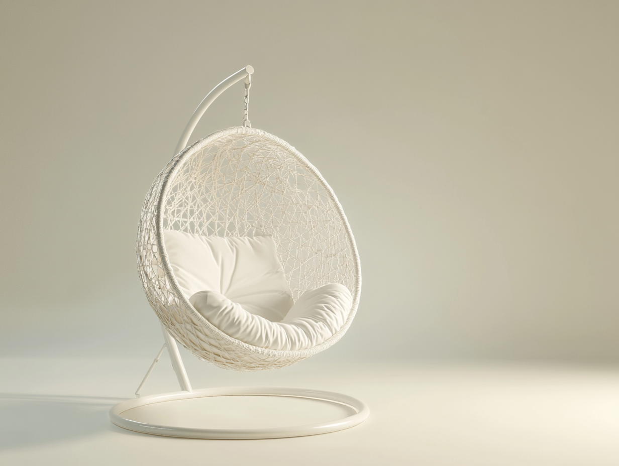 Silla colgante tipo huevo blanca con cojín acolchado para exterior e interior