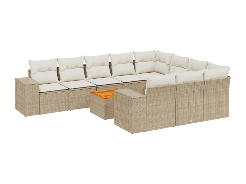 Patriciabaezcasa Set de sofás de jardín 11pzas con cojines ratán sintético beige