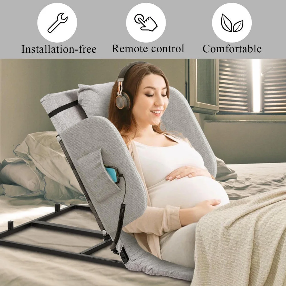 Electric Lifting Backrest for Bed, Folding Adjustable Multi-Function Neck Head and Lumbar Back Support for Elder, Electric Lifting Backrest Pillow with Electric Pump System (Gray with Armrest) - Image 4