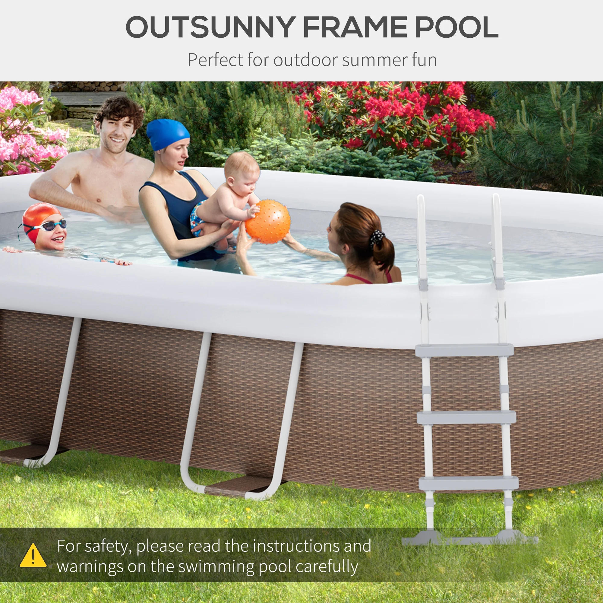 Outsunny Above Ground Swimming Pool, Semi-Inflatable Frame Pool, Brown - Image 7