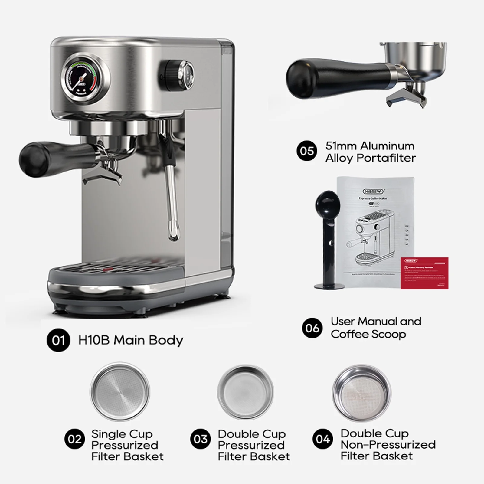 HiBREW 20 Bar Semi Automatic Espresso Machine for Home, Stainless Steel Coffee Maker with Steam Wand H10B - Image 10