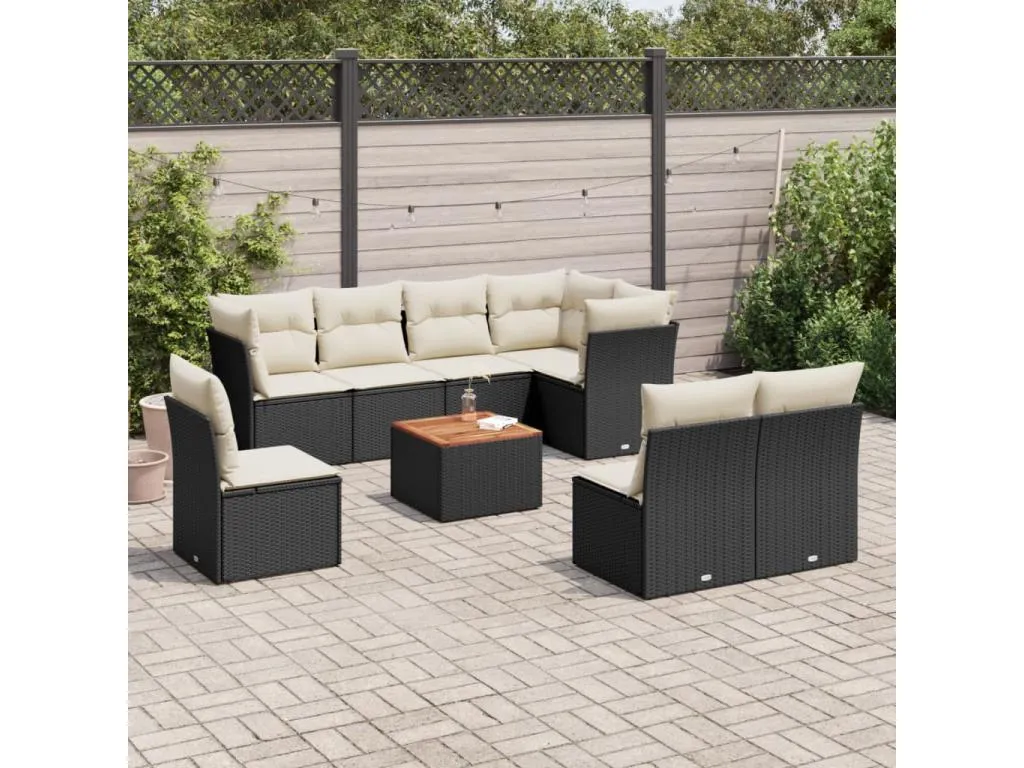 Set de sofás de jardín 8 piezas y cojines ratán sintético negro 38358niah