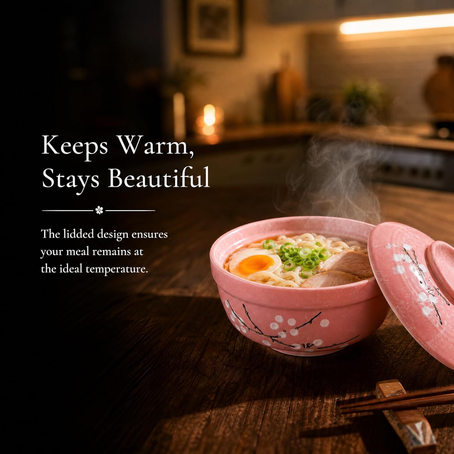 Goaste 2 Pack Ceramic Ramen Noodle Bowl, 27 OZ Big Ramen Bowl with Lid, Japanese Hand-Painted Ceramic Tableware, Durable Floral Soup Bowl for Noodles, Porridge, Rice, Dishwasher Safe(Pink, Cyan Blue)