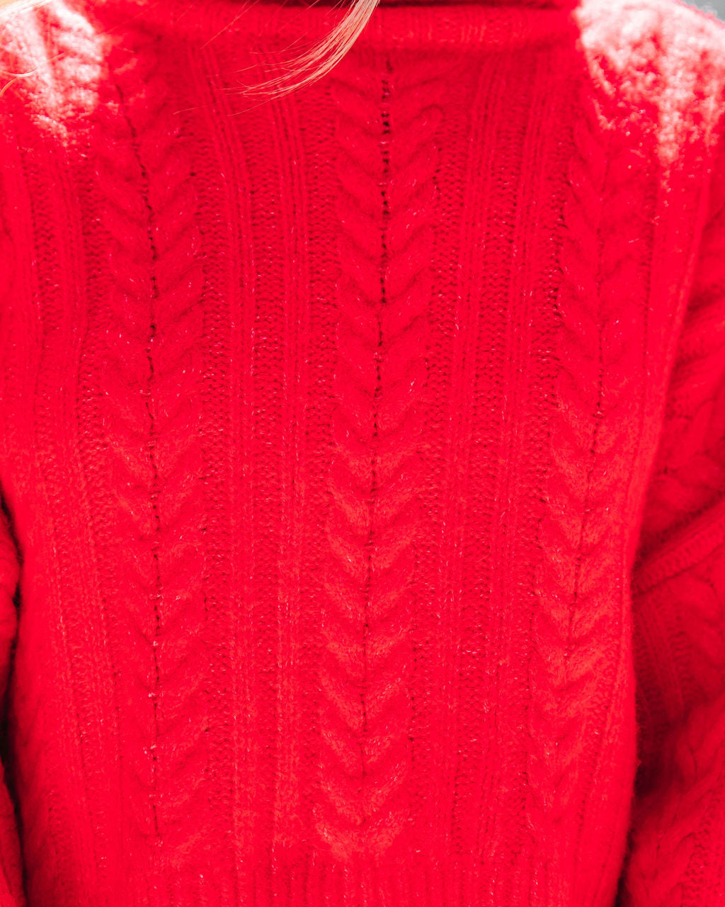 Georgie Cable Knit Turtleneck Pullover Sweater - Red - FINAL SALE - Se7enfashion