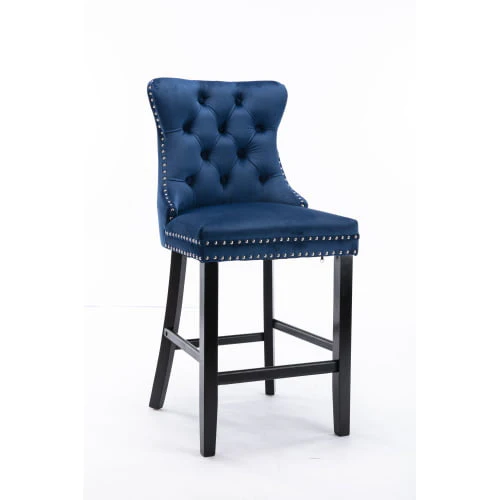 Velvet Bar Stools Set of 2, Upholstered Counter Height Bar Chair with Rivet and Button Trim, Bar Stool with Back and Footrest, for Dining Room, Kitchen, Pub, Gray - Image 6