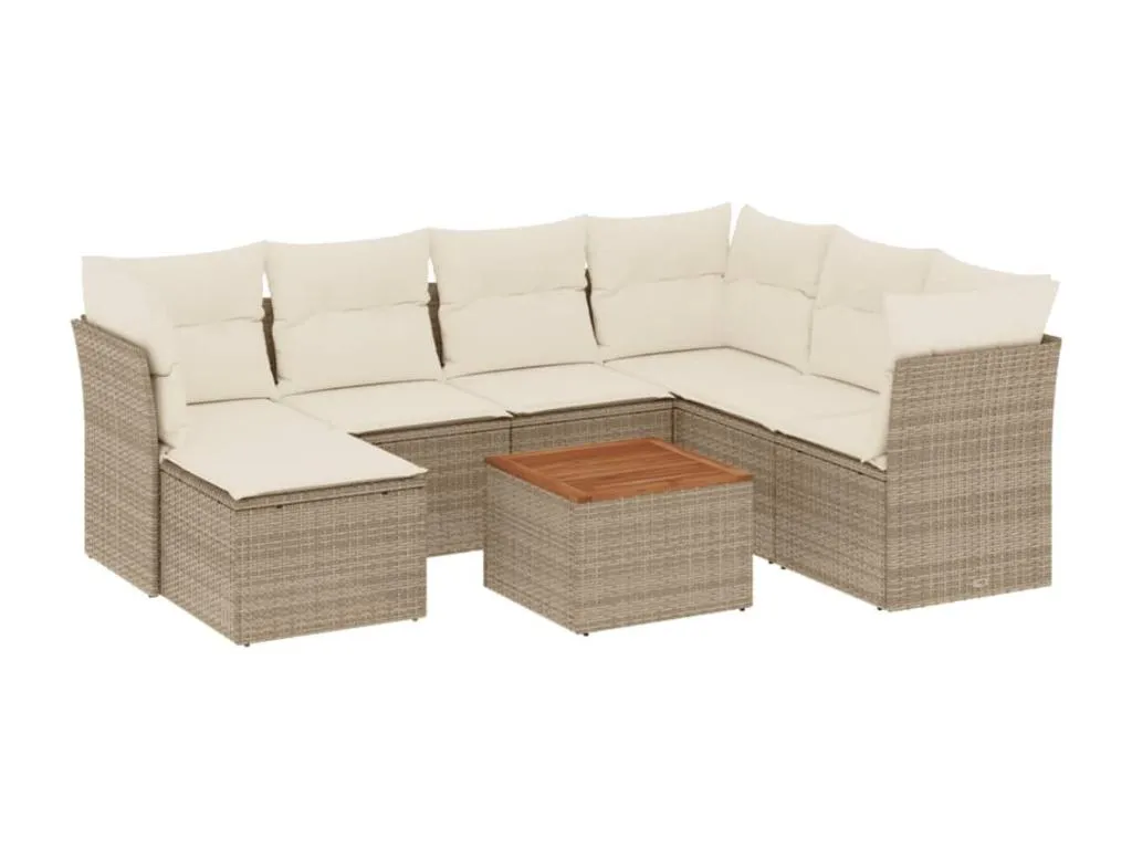 Juego de sofás de jardín de 8 piezas con cojines beige en ratán PE  WN8130856