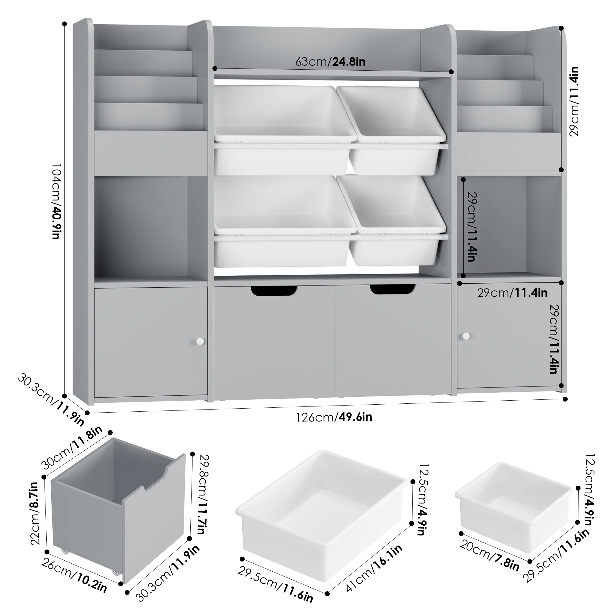 Hiphuta Kids Bookcase Toy Storage Organizer, Wooden Toy Organizer of 4 Bins& 2 Removable Drawers for Home Bedroom, Kids Bookshelf Toy Box with Book Rack, White - Image 30