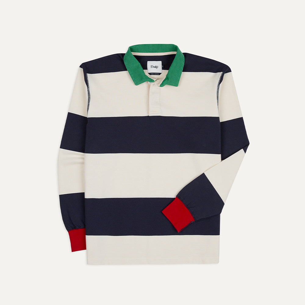 Drake's - Polo Rugby Rayé - Blanc Marine