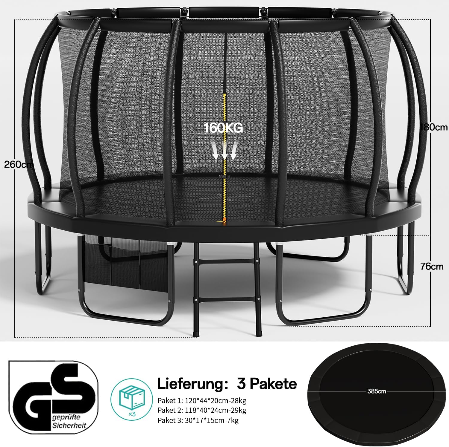 Flamaker Trampolin Outdoor Kinder, Gartentrampolin Ø 427cm mit Netz, Bodenanker, Stabile Rahmenkonstruktion, Wetterfest und rostfrei, Outdoor Trampolin für Kinder & Erwachsene Belastbarkeit 160kg