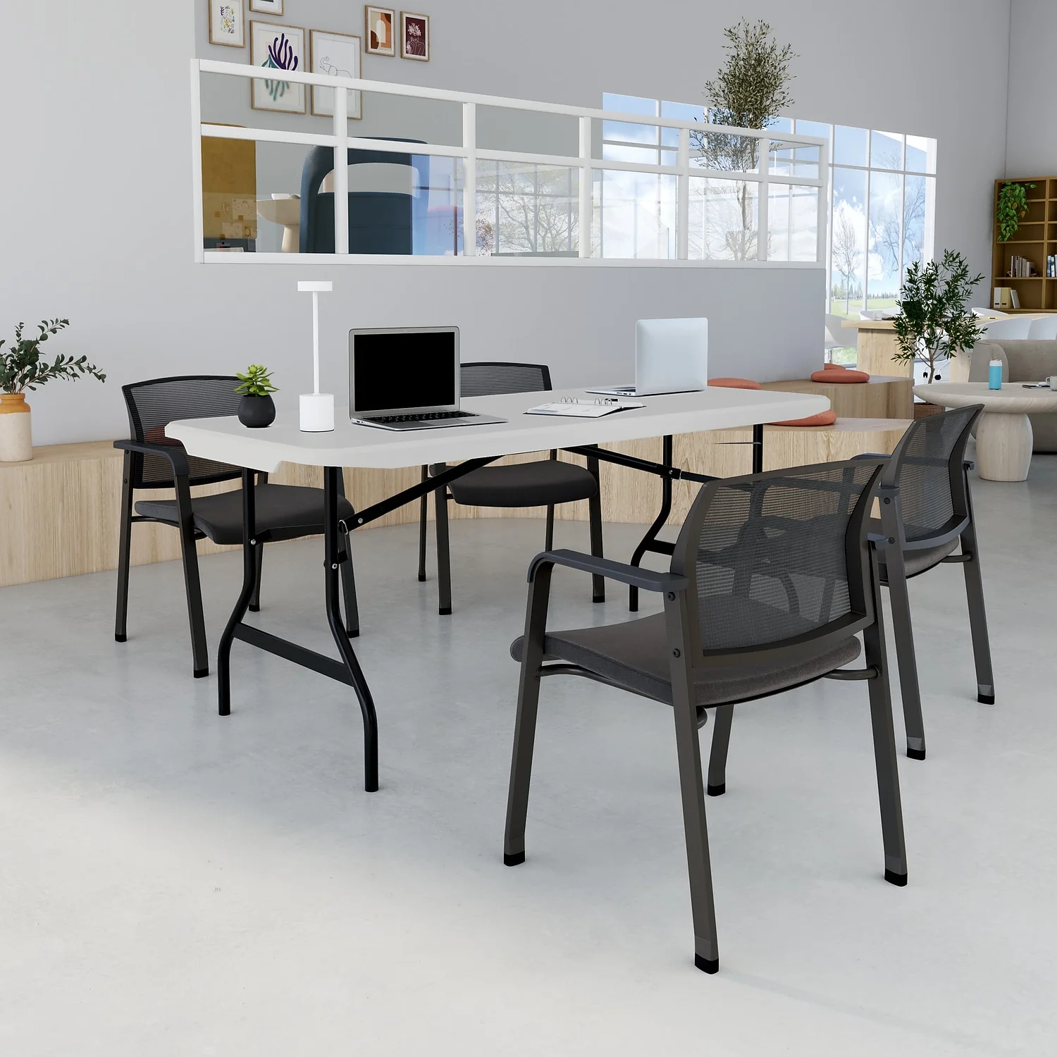Staples 6' x 29.5" Heavy Duty Plastic Folding Table White Granite (62109) - Image 6