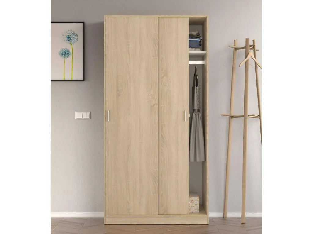Guardarropa Vivircalido Armario dormitorio con 2 puertas correderas Mueble con balda y barra perchero 100x50h200 cm Vivircalido vfvl73188
