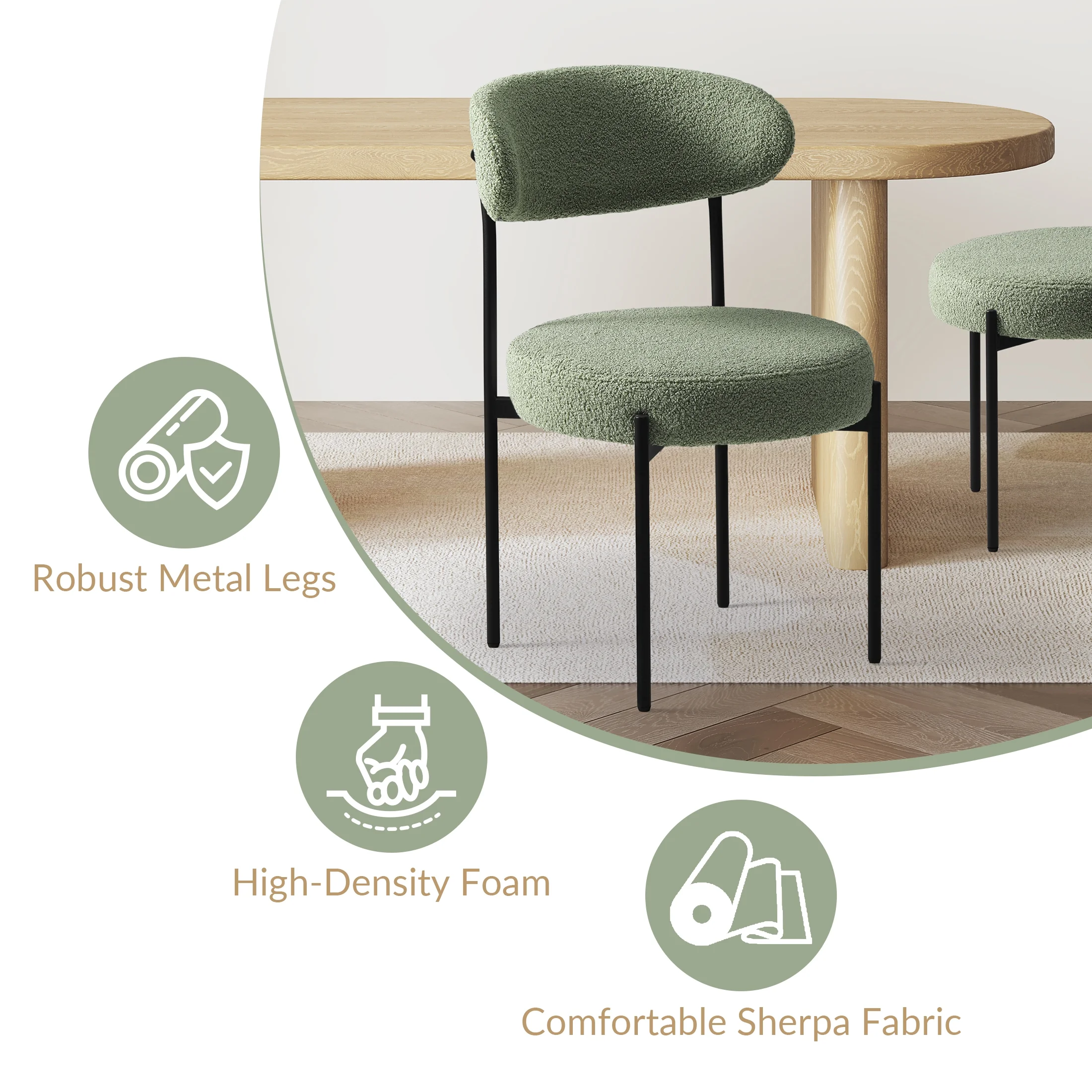 WestinTrends Alexandria Mid-Century Modern Upholstered Sherpa Round Dining Chairs (Set of 4), Sunset Gold - Image 43