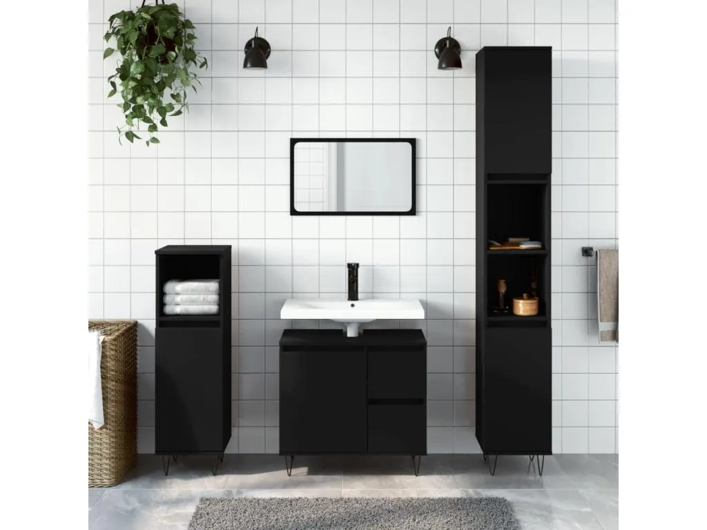 Armario de baño Luxmbls contrachapada negro 65x33x60 cm CXTT52882